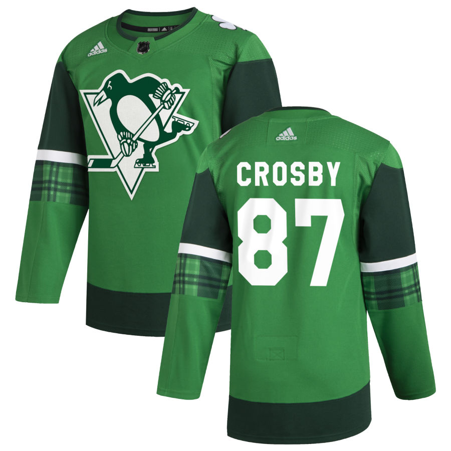 Pittsburgh Penguins 87 Sidney Crosby Men Adidas 2020 St. Patrick Day Stitched NHL Jersey Green